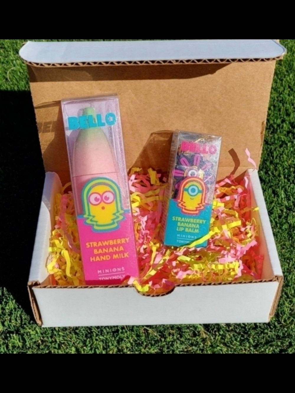 Minions Strawberry Banana Hand Milk & Lip Balm Set - Pink/Yellow